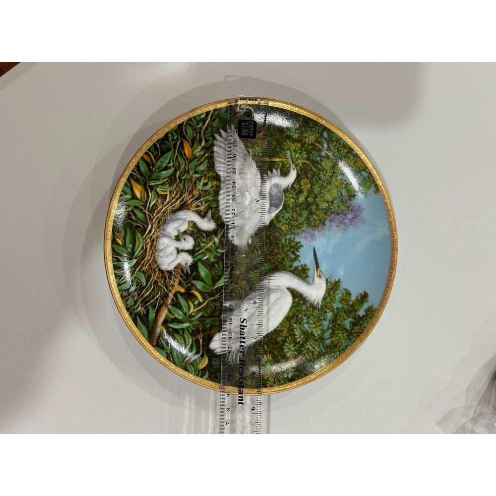 W.S. George Snowy Egret Plate 1989 Elegant Birds Series James Faulkner Fine Chin